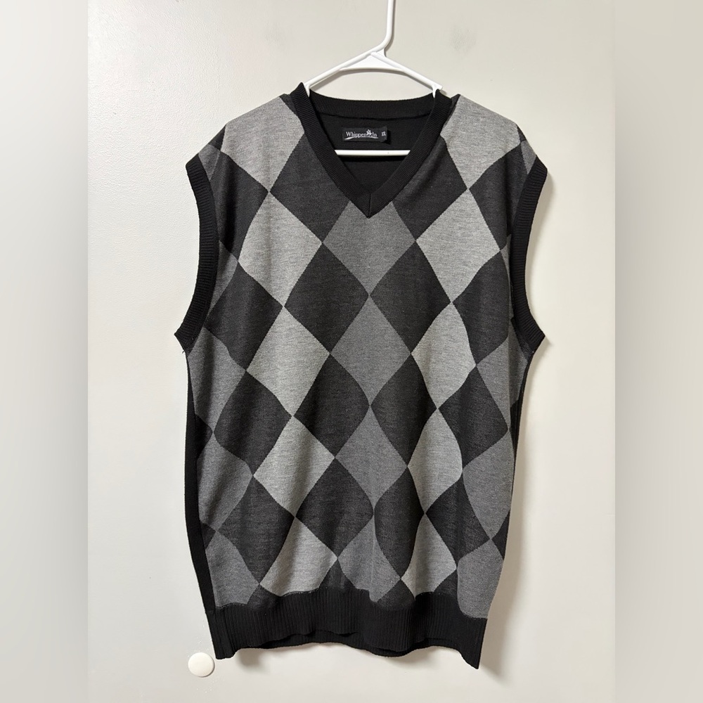 Whipper In gray black argyle v neck sweater vest‎ grandpa core XXL men’s
